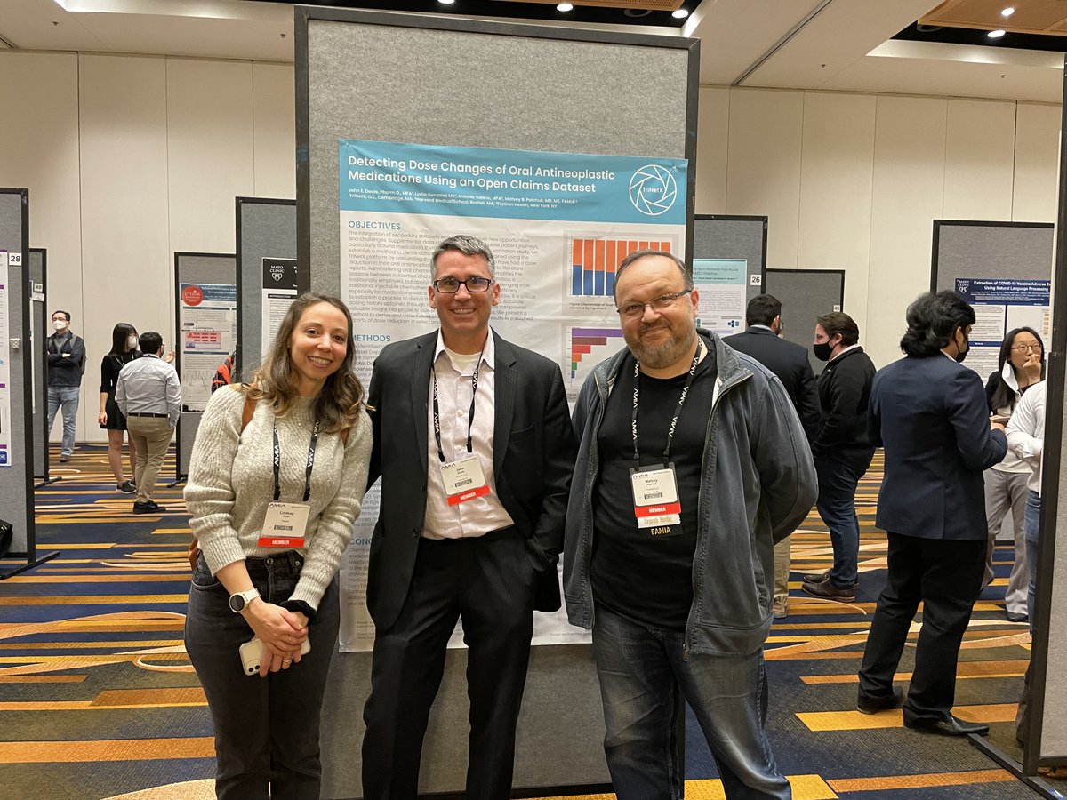 matveyp's tweet photo. Had a blast representing @TriNetX at #IS22 poster session this evening. Proud of my colleagues! And thanks to @AMIAinformatics for keeping us connected! https://t.co/DnlJtk0YmJ