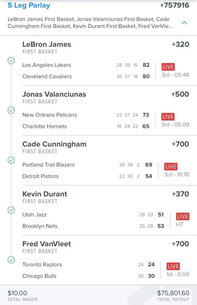 Pickswise on Twitter "10 ️ 75,801.60 Another big first basket parlay
