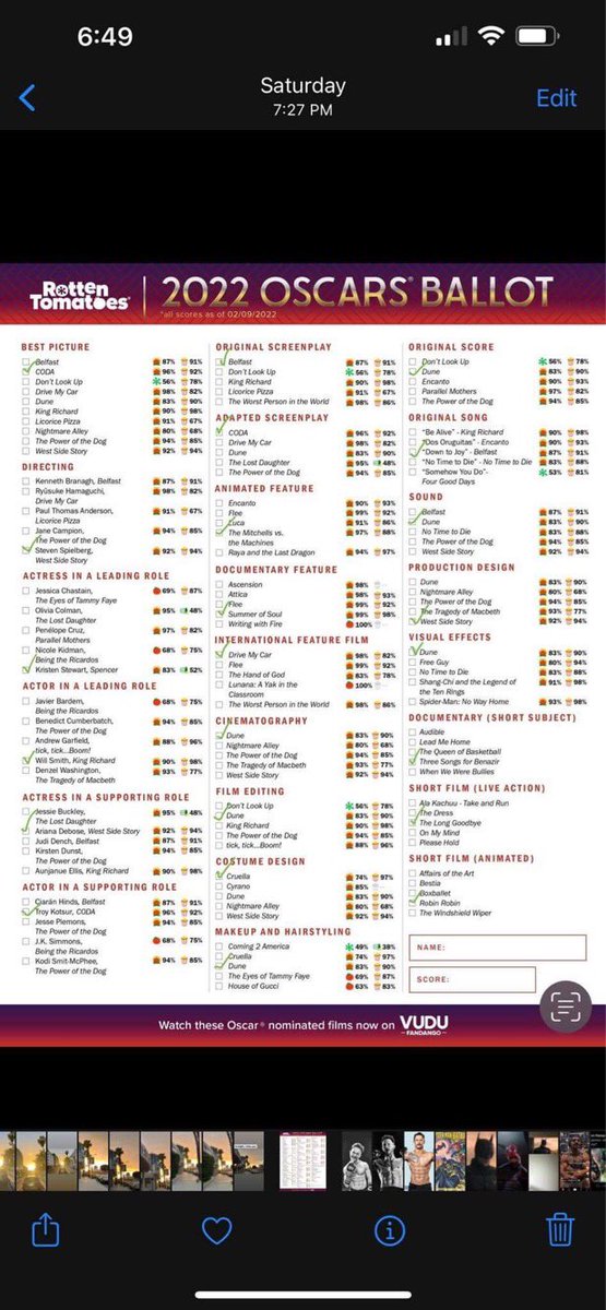 lancaster_aj's tweet photo. That’s a wrap on the Oscar stream! We’ve got @PardisJesudasen representing #TeamAJ and @Eckospider representing #TeamCoy with our Oscar ballots here (#TeamCoy with the neat green check marks, #TeamAJ with lazy red squiggles) for a chance to win a displate https://t.co/oFBNIm7yRX