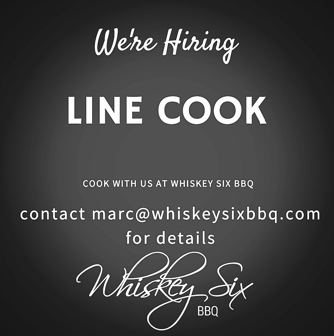 Whiskey Six BBQ (@whiskeysixbbq) on Twitter photo Hey Vancity cooks. Want to come cook & smoke at W6BBQ? This part time role has the opportunity to grow into full time and possibly become an executive chef as we expand in 2023. Contact marc@whiskeysixbbq.com with your resume and tell me a bit about yourself.
#westcoastbbq #cook Hey Vancity cooks. Want to come cook & smoke at W6BBQ? This part time role has the opportunity to grow into full time and possibly become an executive chef as we expand in 2023. Contact marc@whiskeysixbbq.com with your resume and tell me a bit about yourself.
#westcoastbbq #cook