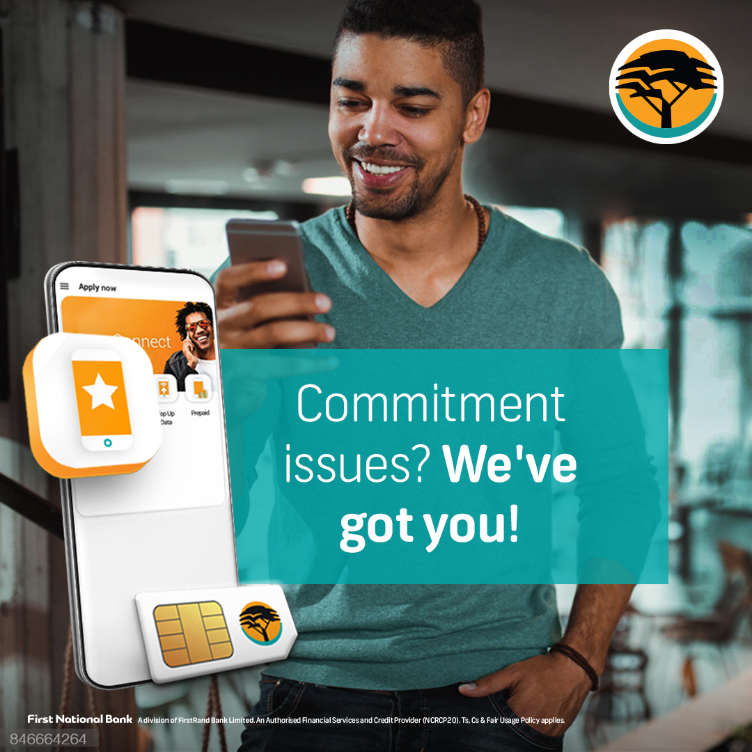 FNBSA's tweet photo. Broke because of expensive data contracts? Get one of our month-to-month FNB Connect plans and stay in control of your mobile spend. Switch today: https://t.co/YYRShnr6Xs #LoveFNB Ts&amp;Cs apply. https://t.co/DyZHKRXPpX