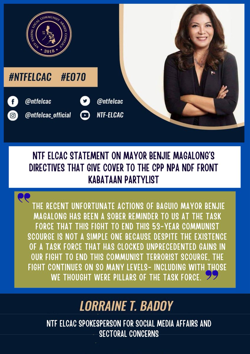 mitchell_cr1's tweet photo. NTF-ELCAC STATEMENT on Mayor Benjie Magalong's Directives that give cover to the CPP NPA NDF front Kabataan Partylist

#NotoCPPNPANDFYouthRecruitment https://t.co/Nrfcoh3uB2