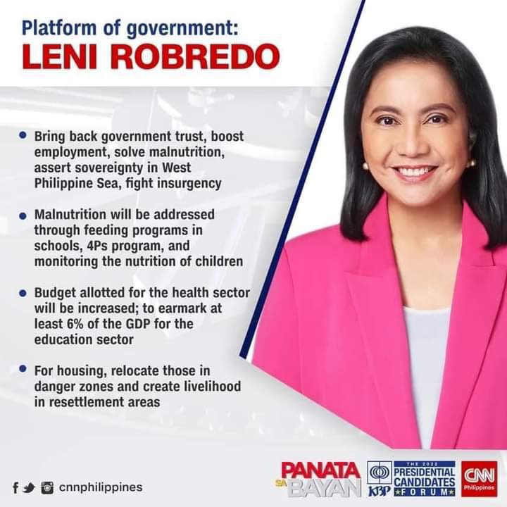 ConfessionsFilo's tweet photo. @yanitokz @BelloMaricelle Hello! listed here are just some of leni’s platforms. Now if i may ask, alin po ba dito yung hindi mabuti sa inang bayan? https://t.co/VrVoQZefmT