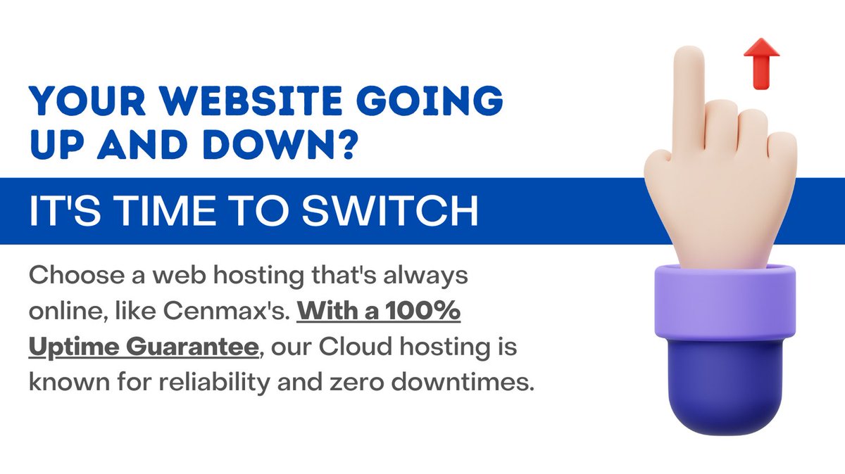 CloudCenmax's tweet photo. Your website or emails going up and down randomly? It sucks. Move to a hosting service that's backed by 100% Uptime SLA today. 

Get started -> https://t.co/ZuJCw0pYNz

#downtime #hostingoutage #outage https://t.co/bFtywK3iHz