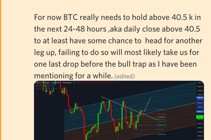 _CryptoMaze_'s tweet photo. Part of my discord update yesterday.
Daily close above 40.5 ✅
Another leg up ✅
Be careful shorting this, it is going for bear liquidations #btc #bitcoin #Cryptos if we get this retweeted 100 times I'll give away a free signal on twitter https://t.co/WUvcaI3IHy