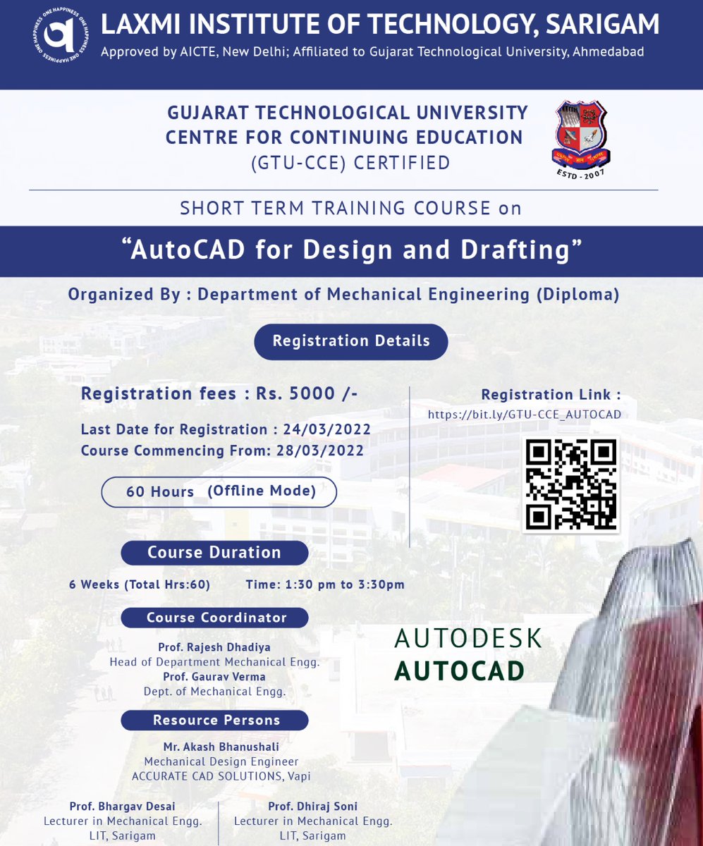 litsarigam's tweet photo. 📢 Mech &amp; Auto Engineers! Register now !!
📍https://t.co/FtEzN9IYPg 

📞For query: 8160101508 / 9925162365
#litsarigam #LIT #GajeraTrust #LaxmiDiamond #LaxmiVidyapeeth #admissionsopen2022 #training #engineering #AutoCAD #STTP  #3d  #2D #drawing #GTU #CAD #Design #caddrawing https://t.co/5lVBK45ZPi