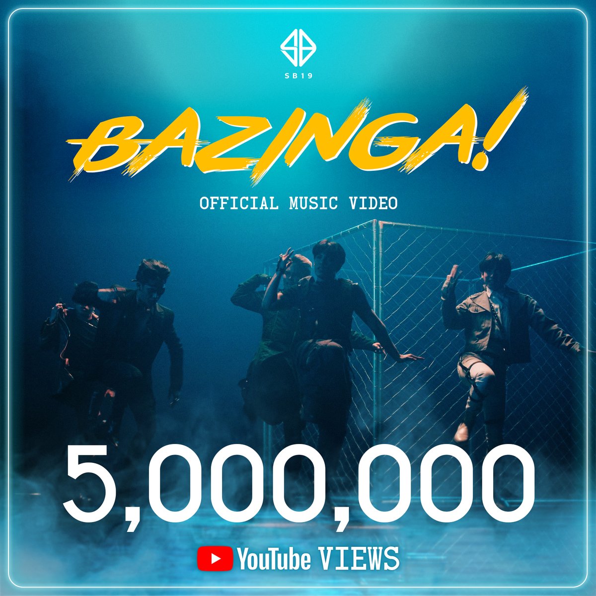 SB19Official's tweet photo. Don't you worry, soon, I'll be gone~
Psyche! 🃏

Thank you for getting the Bazinga MV to 5 Million Views! 🔥💙

🎥 Watch SB19 'Bazinga' MV here https://t.co/HejVdrqgAa
📀 Stream Bazinga on your favorite music platform!

#SB19 #SB19Bazinga5MViews 
#Bazinga_SB19 is in my playlist! https://t.co/htluWJWaEk