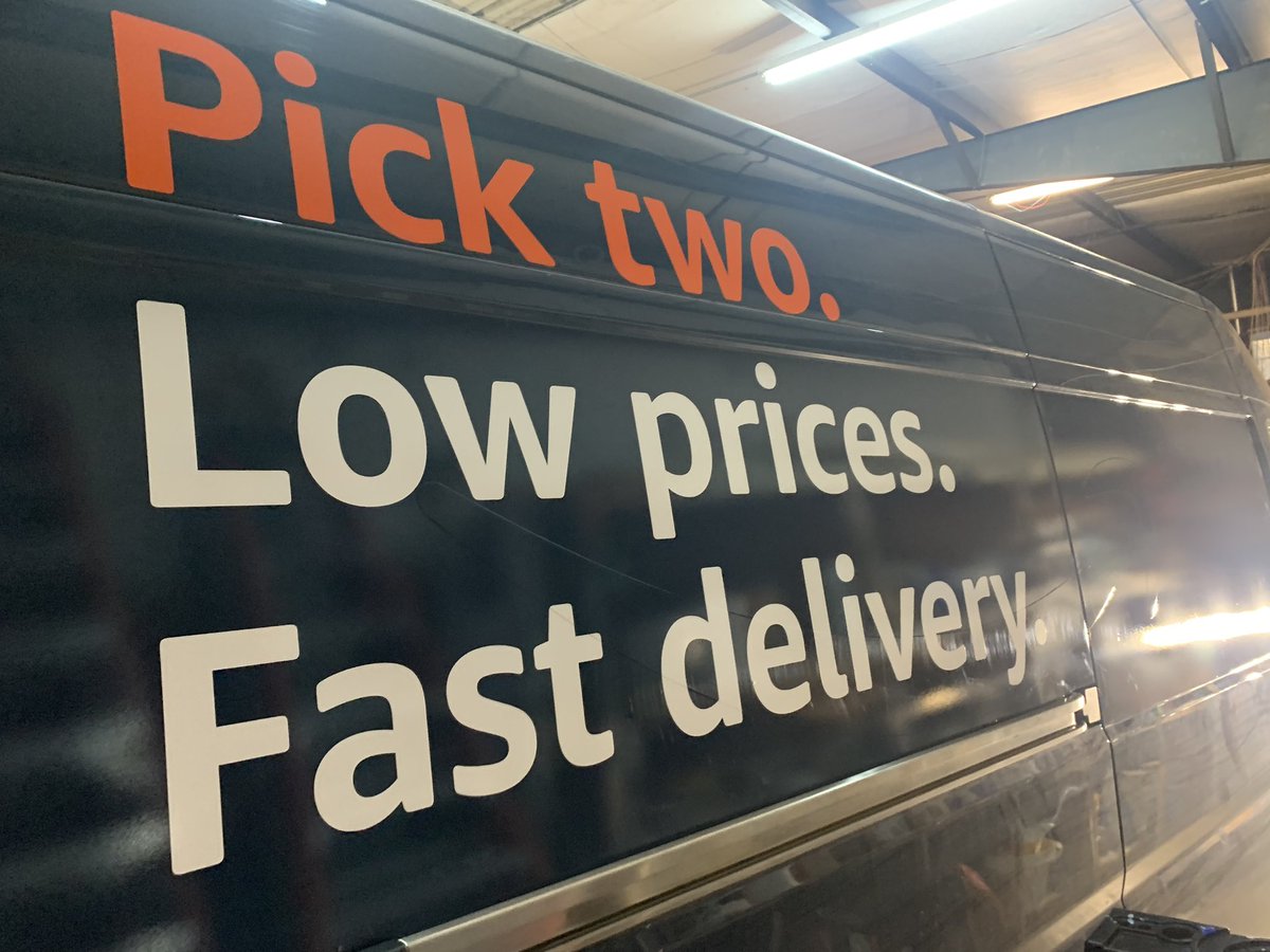Signpromobile's tweet photo. 70 vans for Amazon in one week…all after 6pm…no problem for Sign Pro. Keep them coming. #signpromobile https://t.co/E1p9cALfHz
