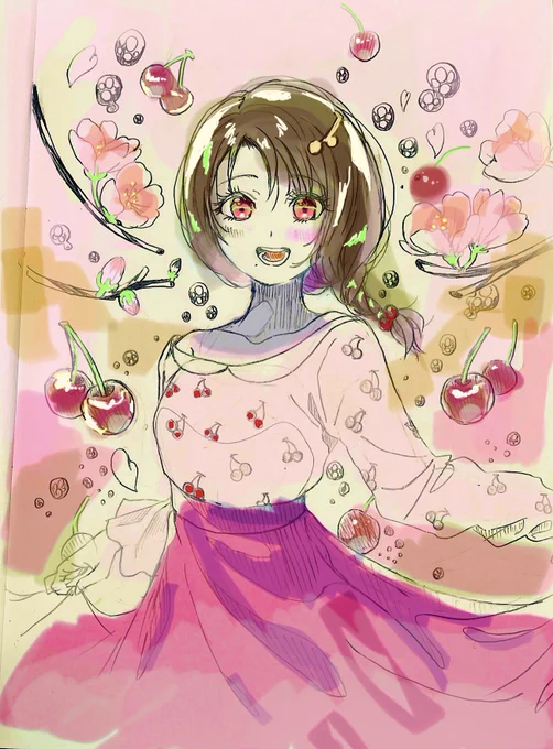 Cherryメイキング🍒🌸

色ラフ→線画→ぺたぺた→完成❗️

#メイキング
#桜
#作画工程 