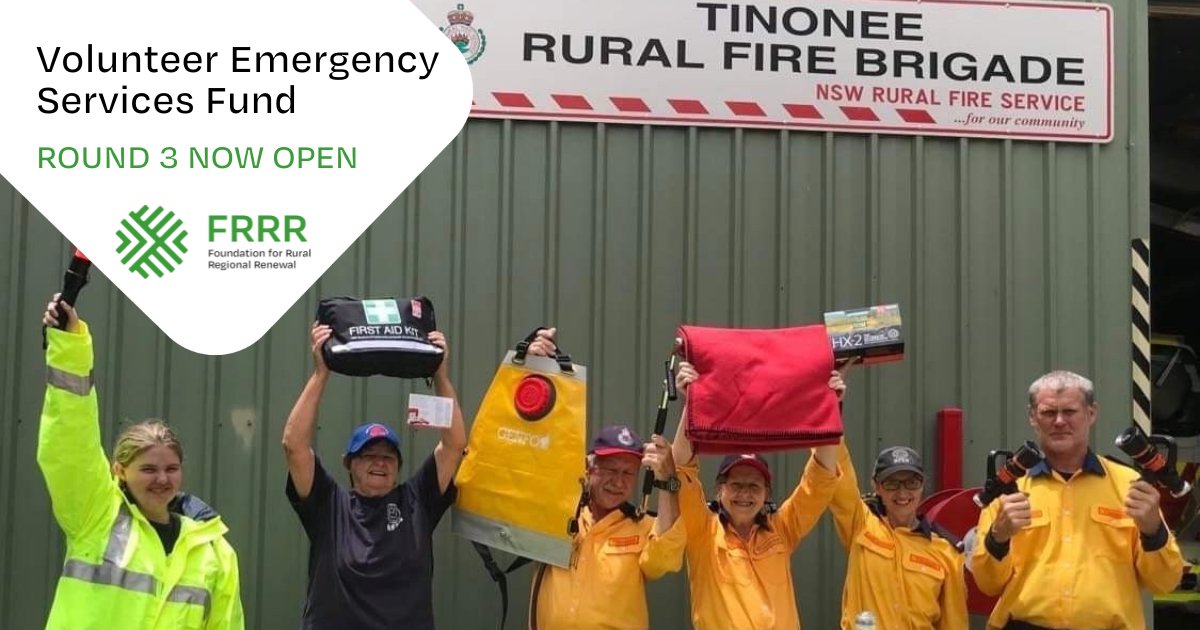 FRRR_Oz's tweet photo. FRRR’s Volunteer Emergency Services Fund #VESF program is now open to volunteer emergency service groups and first responder organisations in communities impacted by the 2019/20 Black Sumer bushfires.
Learn more: https://t.co/WsraKjMdQK
#BushfireResilience https://t.co/6zlJdHsP6Q