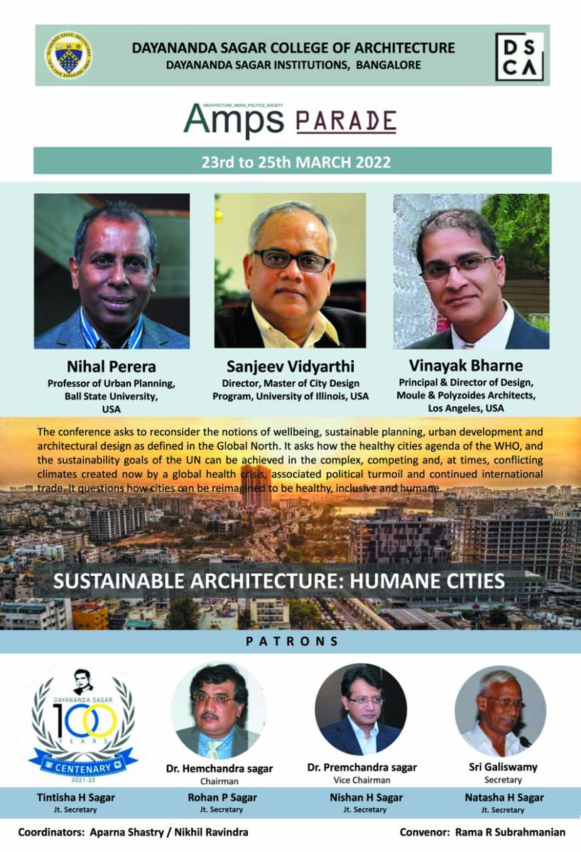 DSCA81051717's tweet image. Dayananda Sagar College Of Architecture (DSCA), Bengaluru announces international conference on Sustainable Architecture : Human Cities,                   
23-25th March 2022.
#AMPS_PARADE
#InternationalConference2022
#ExcitingEvent
#DSCA
#DayanandaSagarCollegeOfArchitecture