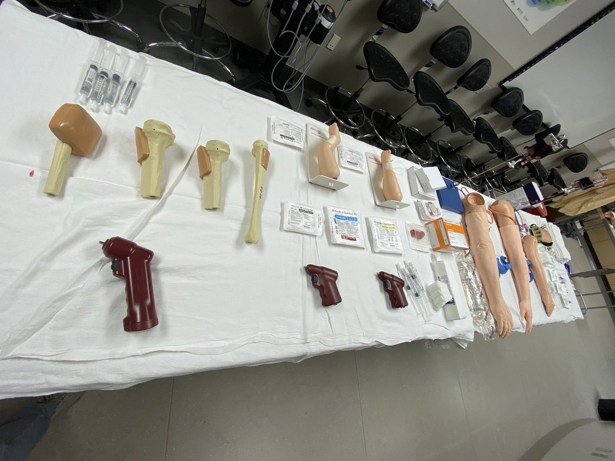MMCSimulation's tweet photo. Skills stations set and ready for intraosseous needles, iv’s and lumbar punctures…. It’s Rising 3rd Year bootcamp time at sim. Ready, set, go! #mainetrack https://t.co/d4eZCBcPVh