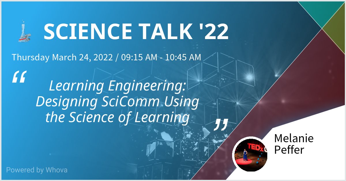 Melanie_Peffer's tweet photo. I am speaking at SCIENCE TALK '22. Please check out my talk if you're attending the event! #SciTalk22 #ScienceTalk23 #scicomm #scicommpros #sciengage @sciencetalkorg #sciencetalking - via #Whova event app https://t.co/UmgJMt3wSh