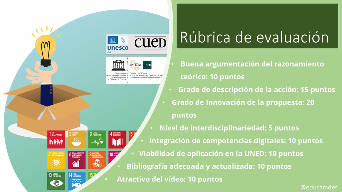 Educamdes's tweet photo. El Jurado encargado de deliberar y determinar el equipo ganador del #HackathonUNED estará integrado, entre otros, por representantes de @cued_ @Educamdes y @Educamdes evaluará las propuestas en función de los siguientes parámetros: https://t.co/Vhj7sVkcoO