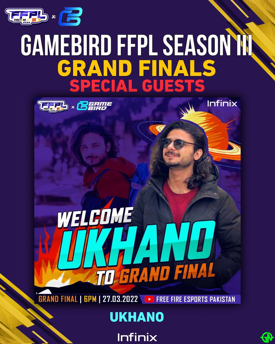 gamingnewspk's tweet photo. GameBird FFPL III Grand Final will take place at 6PM 27.03.2022. Stay tuned for the biggest esports event in Pakistan ever! 

Special guests are invited in FFPL Grand Finals 💥 

#FFPL2703 #GameBirdGG #FFPL #esports #gamingnewspk https://t.co/QYOk0sfvrL