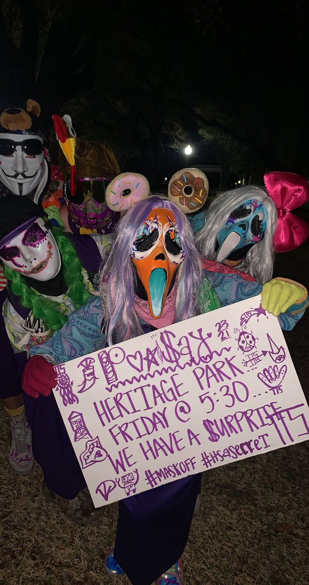 WalkerK41's tweet photo. CODE PURPLE: POO UNMASKING THIS FRIDAY AT 5:30. HERITAGE PARK. TELL YA FRIENDS. #PURPLEPOO https://t.co/rfQMKFK1SL