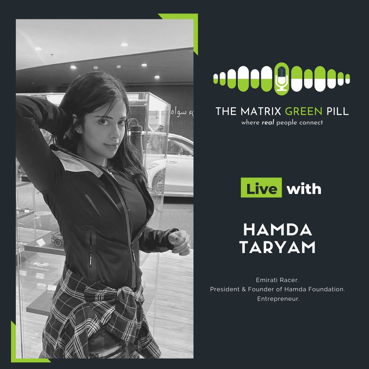 In this episode, we talk to Hamda about her professional career in #racing, the charitable work, and Netflix reality show “The Fastest”.

Tune in to know more: 
thematrixgreenpill.com/episodes/episo…

#Podcast #Motivation #Inspiration #journey #MatrixPR #race #Netflix #realityshow #dubai
