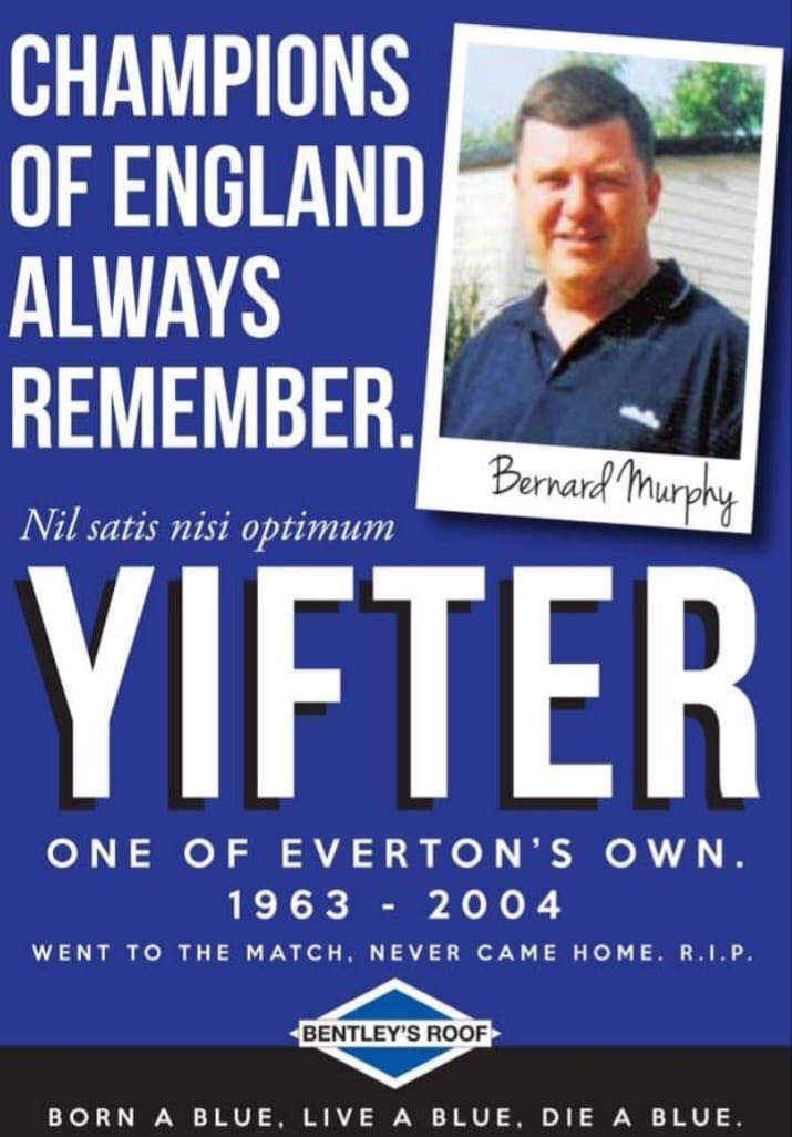 Sunday marked 18 years since we lost Bernard ‘Yifter’ Murphy.

On his way to watch his beloved Everton down Filbert Way.

He didn’t make it.

We’ll always remember. RIP Yifter.

🌹
