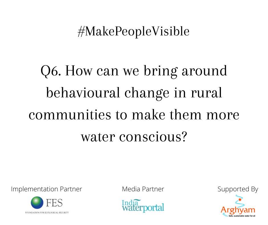 indiawater's tweet photo. Here comes our last question. 

Q6. How can we bring around behavioural change in rural communities to make them more water conscious? 
@FES_India @mbda_meghalaya @inremwater @arghyamindia #WorldWaterDay2022 https://t.co/rjoiHz9oAI