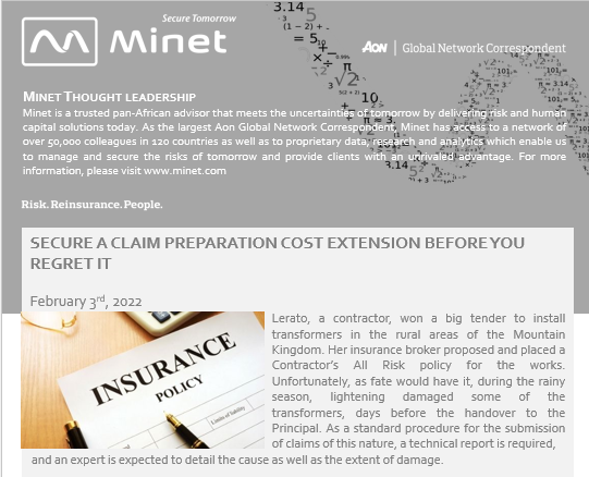 MinetGroup's tweet photo. #DidYouKnow that a claim preparation cost extension in an insurance policy enables a policy holder to enjoy full coverage? An edifying article by Maphano Matsoso ǀ Minet Lesotho #insurance #SecureTomorrow #aonglobalnetworkcorrespondent Read the article: https://t.co/8g7wJ1feZY https://t.co/cZ9vyhYoCI