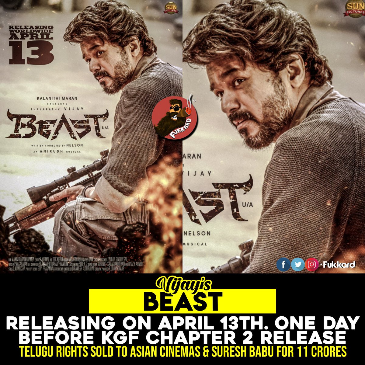 Fukkard's tweet photo. #Beast V #KGFChapter2 clash confirmed officially !! https://t.co/aqteCqe39p