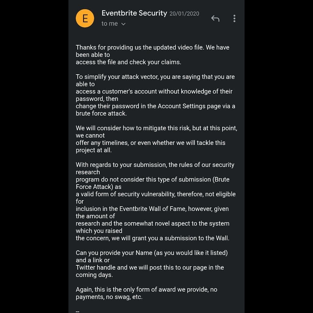 Eventbrite security wall of fame 2020

Thank you <a href="/eventbrite/">Eventbrite</a>
