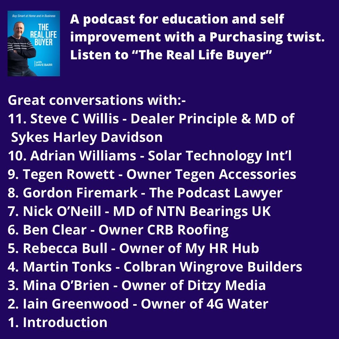 Time for me to check in with your latest podcast roundup.

Welcome to “The Real Life Buyer” podcast. See link in my bio.
.
.
.
.
#buying #procurement #expertadvice #supplychain #supplychainmanagement #selfdevelopment #selfdevelopmentjourney #thereallifebuyer