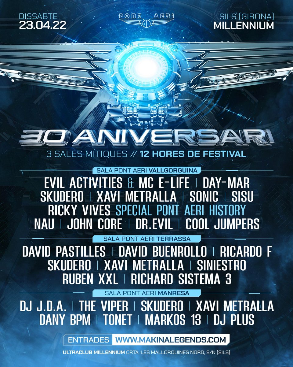 Muy contentos de anunciar que tenemos el honor de estar presentes en el 30 aniversario de <a href="/PontAeri92/">PONT AERI</a>!!! Rodeados de un cartel de lujo!!! Se lia familia!!