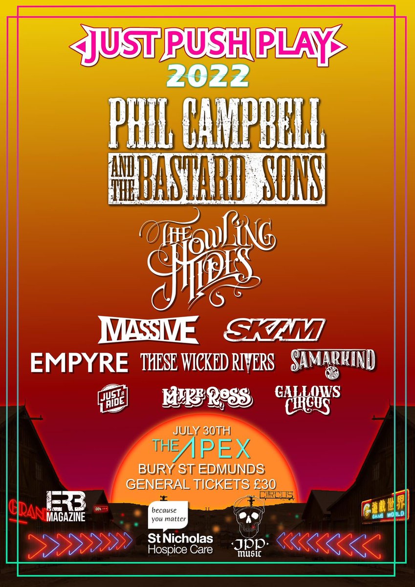 The Howling Tides (@thehowlingtides) on Twitter photo //JUST PUSH PLAY - 30.07.2022//
This year’s <a href="/JPPCharityEvent/">Just Push Play Festival</a> draws closer & closer! 😝
We join; <a href="/PCATBS/">Phil Campbell & TBS</a> <a href="/massiveoz/">MASSIVE</a> <a href="/GallowsCircus/">Gallows Circus</a> <a href="/SKAM_UK/">SKAM</a> <a href="/EmpyreRock/">EmpyreRock</a> <a href="/WickedRivers/">These Wicked Rivers</a> & more! 😆🤘🏻 //JUST PUSH PLAY - 30.07.2022//
This year’s <a href="/JPPCharityEvent/">Just Push Play Festival</a> draws closer & closer! 😝
We join; <a href="/PCATBS/">Phil Campbell & TBS</a> <a href="/massiveoz/">MASSIVE</a> <a href="/GallowsCircus/">Gallows Circus</a> <a href="/SKAM_UK/">SKAM</a> <a href="/EmpyreRock/">EmpyreRock</a> <a href="/WickedRivers/">These Wicked Rivers</a> & more! 😆🤘🏻