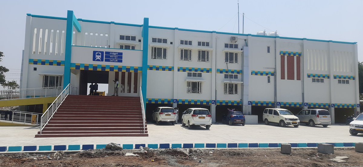 drmmadurai's tweet photo. #Satur Railway station's new station building with ramp plus car/Two wheeler parking beneath the #stationbuilding, on completion of #doubling project @RailMinIndia @GMSRailway @pibchennai https://t.co/dAoshikJ5n