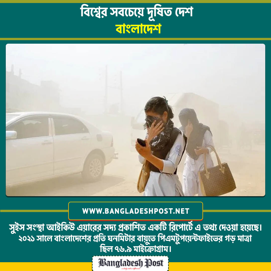 ThedailyBdpost's tweet photo. বিশ্ব স্বাস্থ্য সংস্থার মতে, পিএমটুপয়েন্টফাইভের বার্ষিক মাত্রা প্রতি ঘনমিটারে পাঁচ মাইক্রোগ্রামের বেশি হওয়া উচিত নয়।

#Airpolution #WHO #PM2point5 
#Bdpost #BangladeshPost https://t.co/bdPJBD1gTF