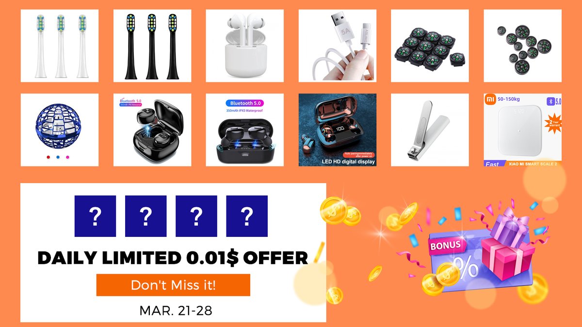 【Gearbest 8th Anniversary  kick off! 】99% Winning Rate！👉gearbest.com/activity-321-a…...
New $0.01 selected products every day
0.01 USD, limited time only！10 PCS Outdoor Hiking Camping Accessories, lowest 0.01 USD, 0.00am sharp for purcha sale!