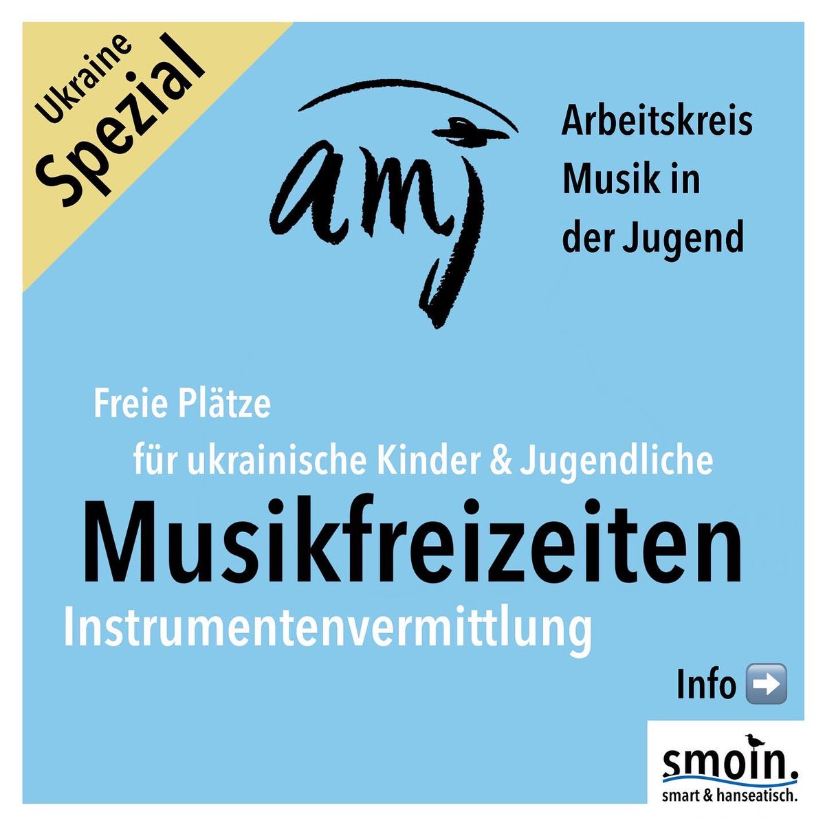 smoinhh's tweet photo. Der Arbeitskreis #Musik in der #Jugend (AMJ) bietet in #Musikfreizeiten freie Plätze für geflüchtete #Kinder und #Jugendliche an und hilft auch bei der #Instrumentenvermittlung.

#Ukraine️ #hamburg #twlz #twitterlehrerzimmer https://t.co/LvMX2mwIhL
