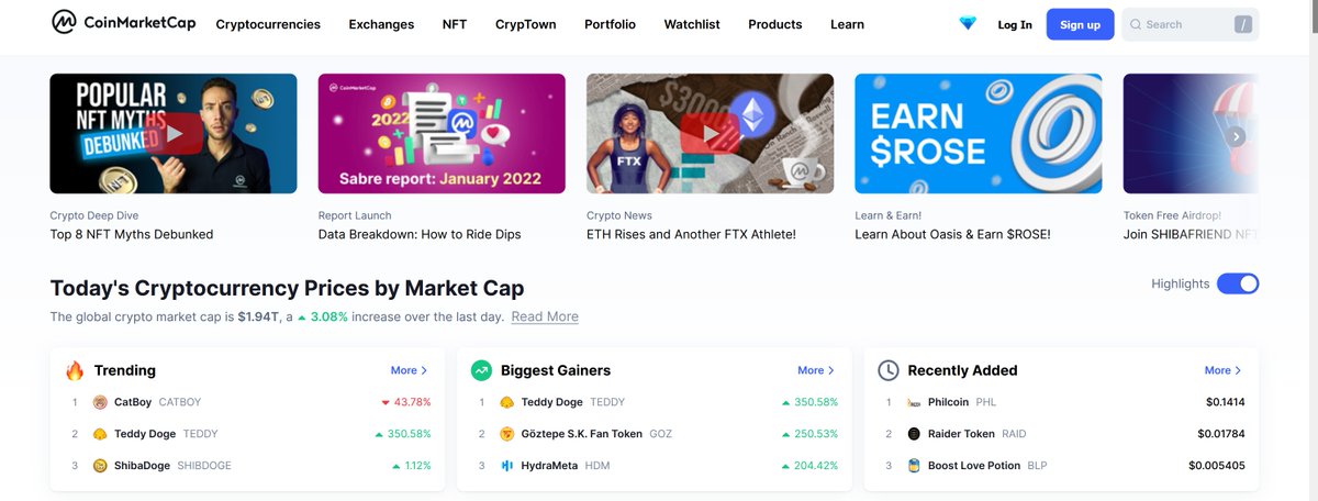 Trending top 2，Biggest Gainers top 1.