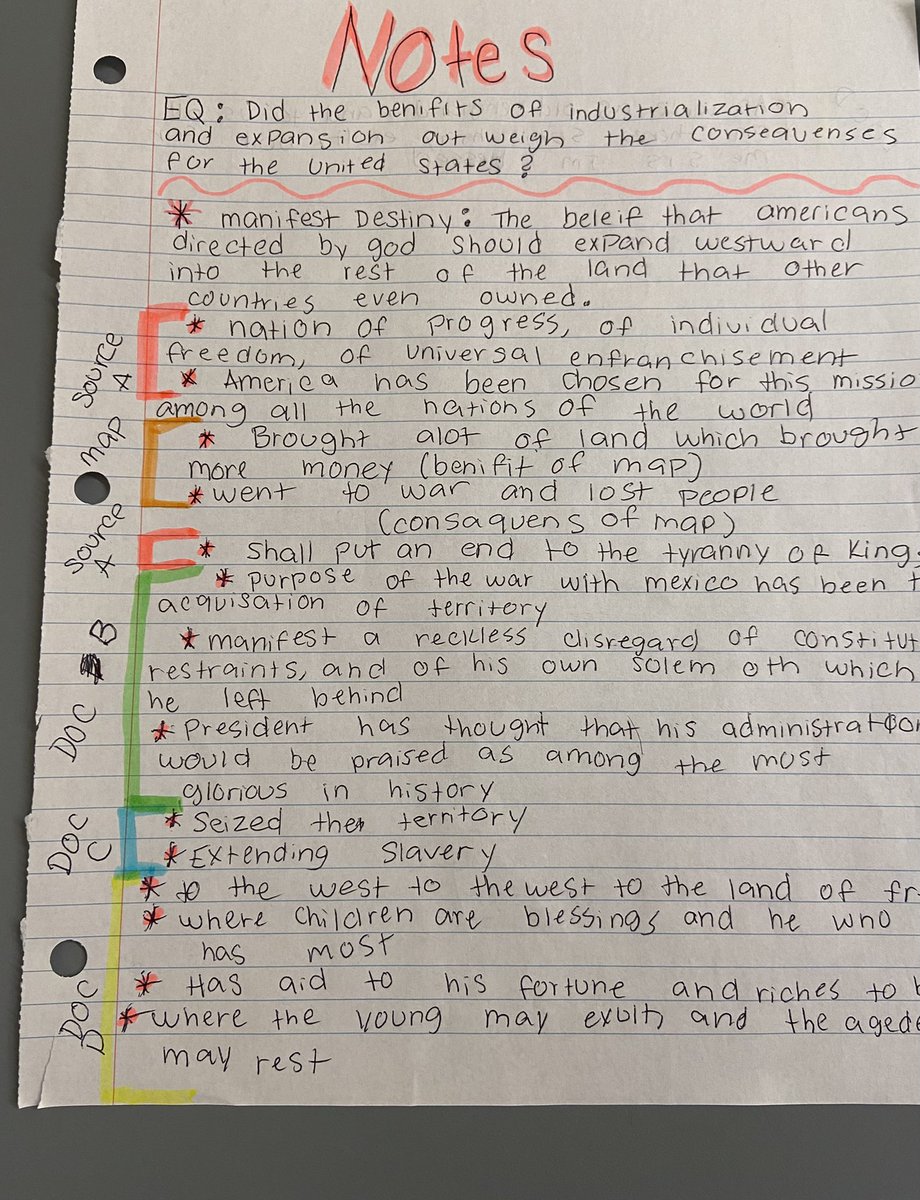 MrFahertySPMS's tweet photo. Students choosing how they will best take notes based on the essential question! Always proud to see the different ways that students design notes, today we add to them layering on Industrialization to our notes on Expansion! https://t.co/drLphTMzTz