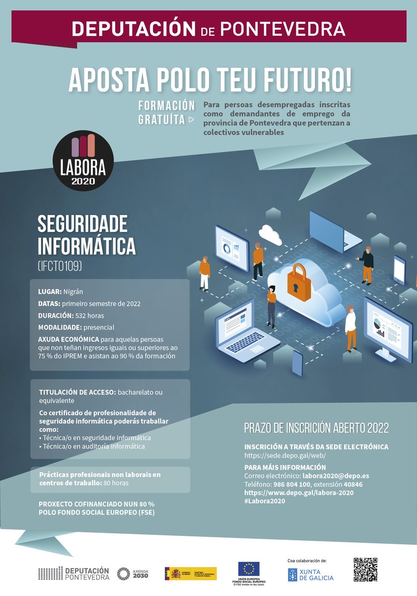 depo_es's tweet photo. 🔐 En abril organizamos unha interesante acción formativa no marco do #Labora2020
📍 'Seguridade Informática' en @ConcelloNigran
ℹ Para persoas desempregadas con difícil acceso ao mercado laboral. Aposta polo teu futuro! https://t.co/FKjbdz6019