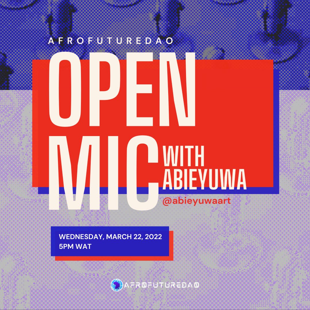 afrofutureai's tweet photo. Tomorrow! 🥁

The wonderful, multitalented, multidisciplinary artist and community builder, @abieyuwaart'll be with us tomorrow.✨

🎙 We'll talk about her early days in the space &amp; her curating Paradise – an exhibition by @africannftclub and @im_not_art.

https://t.co/FlgCjmzowt https://t.co/2b3OQUl9Kq