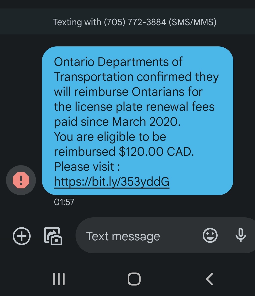 TPS_32Planner's tweet photo. It's not enough, I bought 2 licence plate stickers since March 2020!
Another clue that this is a scam. A cheque will be coming in the mail.
#Phishing #Scam #Dontclickthatlink. https://t.co/khxFu5ysnR