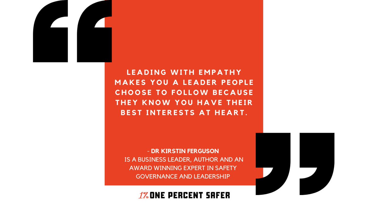 onepercentsafer's tweet photo. #Empathy in #leadership? Couldn't agree more, @kirstinferguson. How to be a good leader is a theme in the One Percent Safer book.
https://t.co/u9p1h2FC2J https://t.co/Eflif4tyYK