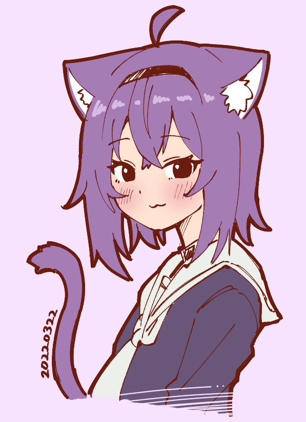 nekomata okayu 1girl animal ears solo tail cat ears purple hair cat tail  illustration images