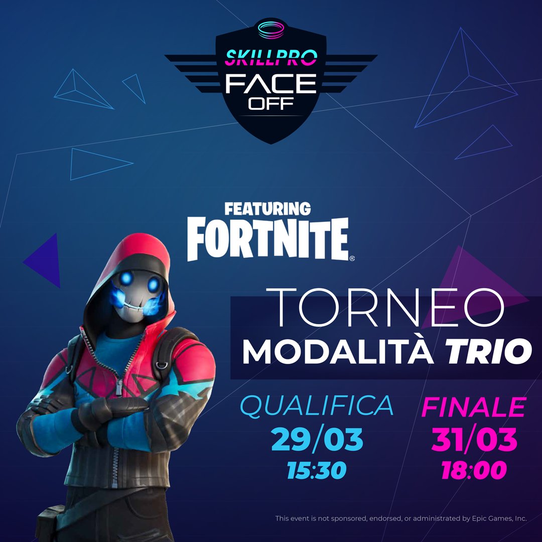 SkillProIT's tweet image. Iscrizioni aperte per la Skillpro FACE OFF Fortnite Trio Arena:
- QUALIFICHE: 29 marzo ore 15:30
- FINALE: 31 marzo ore 18:00
Modalità: Fortnite Trio Arena
Compenso totale 600€!
L’evento verrà streammato su Twitch da @exeedRekins e smi_ii
➡️Iscriviti ora: beta.skillpro.it/tournaments/62…