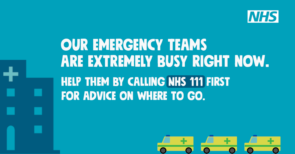 UHSussex's tweet photo. Our A&amp;E departments are currently extremely busy. Please don't turn up at A&amp;E unless it's serious.

Please speak to your local pharmacist, GP or 111 first.

Help keep A&amp;E for serious emergencies only. https://t.co/kvjFNRPHuM