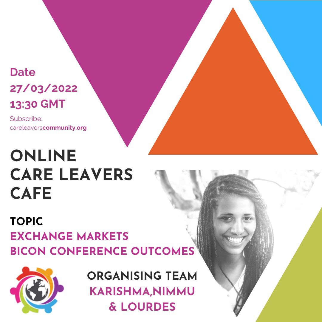 All Care leavers are cordially welcome to register and join us is in the upcoming Care Leavers Cafe Session: bit.ly/CL-SundayCafe_…
In this cafe' we will actively talk about Exchange Markets and discuss a few highlights from the BICON conference 2021
Look forward to seeing you!
