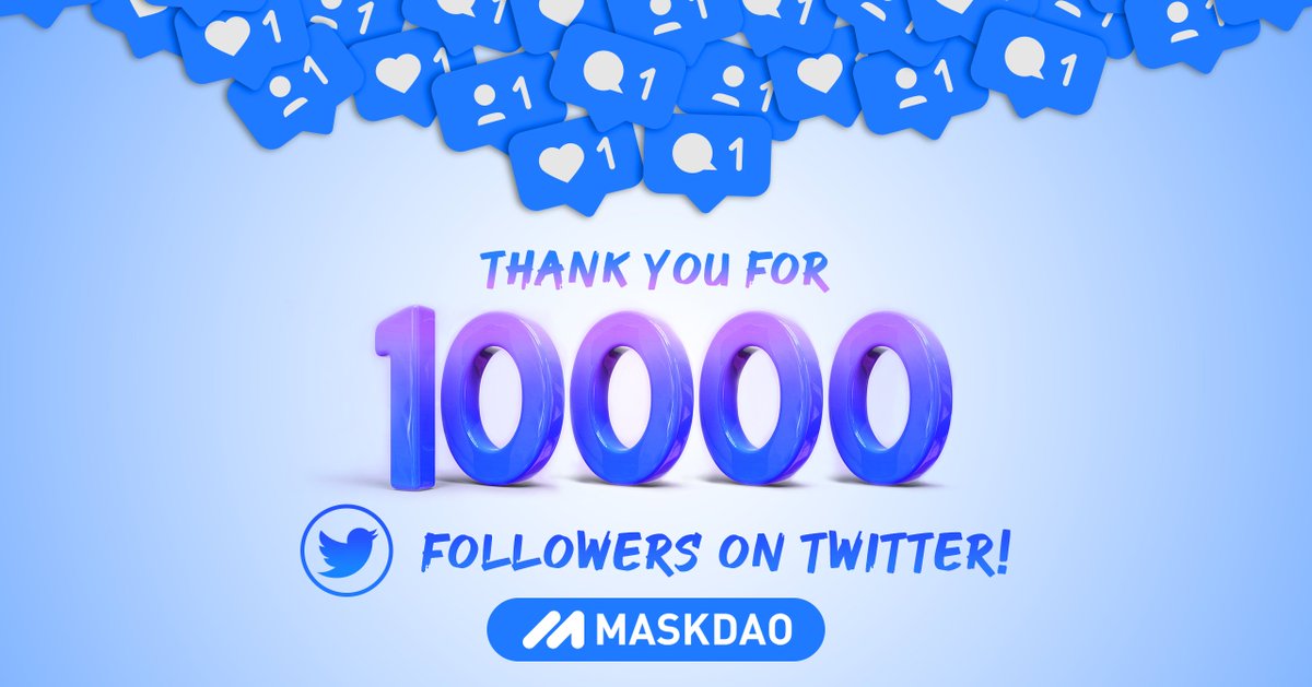 We want to thank everyone for their support of #MaskDAO as in less than 2 weeks we have grown our presence on Twitter to over 🔟0⃣0⃣0⃣ followers! 🎉

so stay tuned...

🔥maskdao.net
