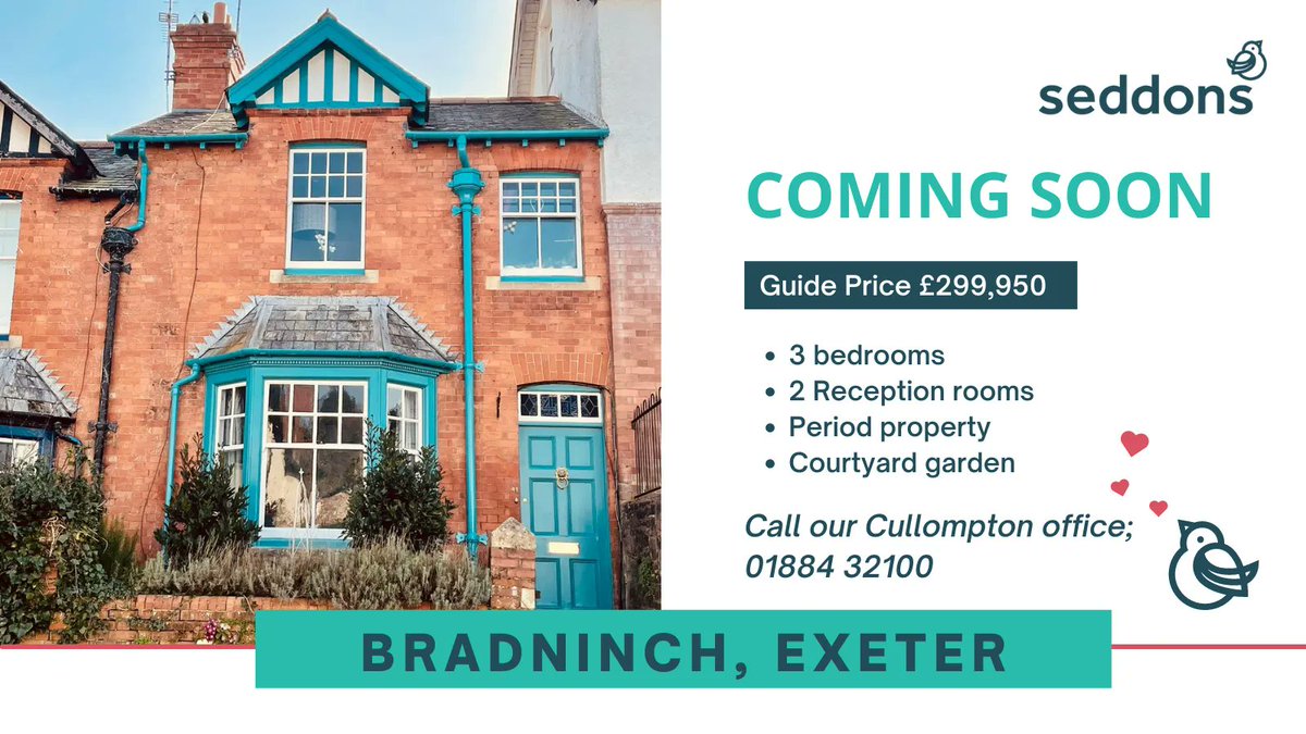 🏡 EARLY BIRD ALERT 🏡 Period #property in #Bradninch coming soon to seddons.com. • 3 bedrooms • Courtyard garden • 2 reception rooms • Close to local amenities  • 💰 Guide Price £299,950 Register your interest with our #Cullompton office; 01884 32100