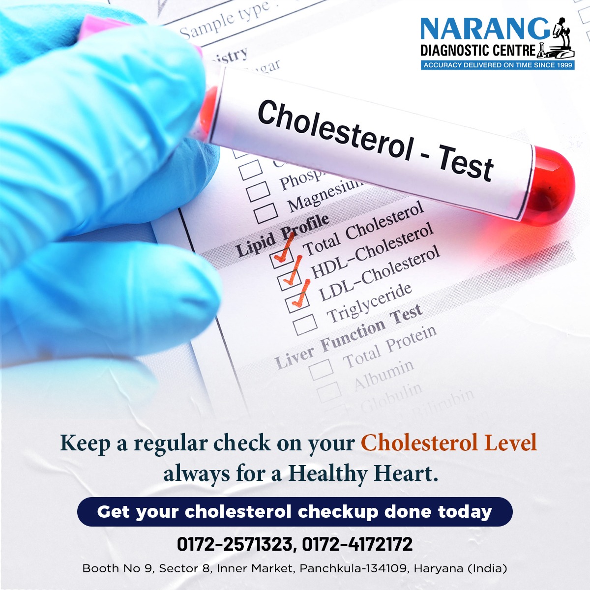 Keep a regular check on your 𝐜𝐡𝐨𝐥𝐞𝐬𝐭𝐞𝐫𝐨𝐥 𝐥𝐞𝐯𝐞𝐥 always for a Healthy Heart.
Book your 𝐜𝐡𝐨𝐥𝐞𝐬𝐭𝐞𝐫𝐨𝐥 𝐓𝐞𝐬𝐭 - 0172-2571323 or 0172-4172172

#cholesterol #cholesterolcontrol #Cholesterolcheckup #Colesterolcheck #Diagnosticcentre #Trusteddiagnosticcentre