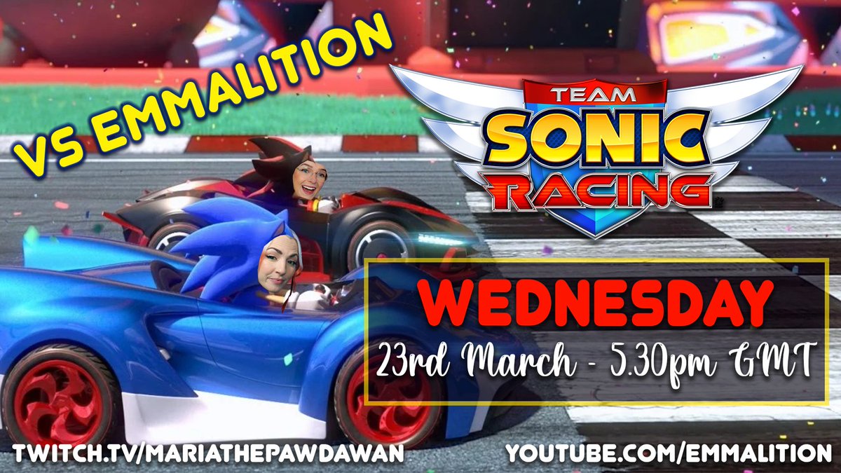 marignetic's tweet photo. 🚨 TOMORROW.... 🚨
@emmalition and I will race to find out who truly goes the fastest in Team Sonic Racing! 

Make sure to send her some love because we all know I will be victorious. 😌

Don't forget to tune in at 5.30pm GMT over on https://t.co/Bjxz2jJ0lc https://t.co/Jnsw8jI2Xo