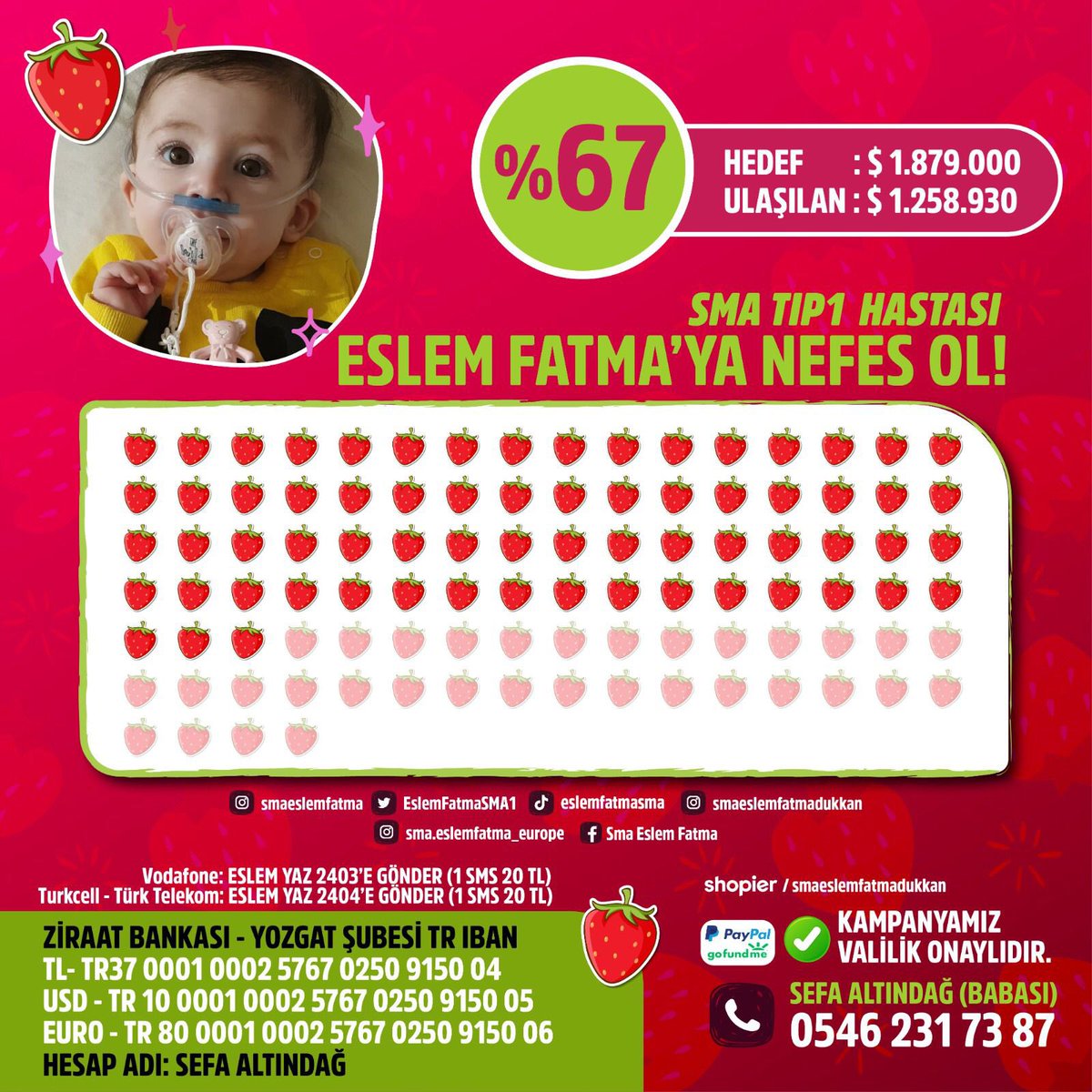 Kardesimsma's tweet photo. Mücadelemizi diri tutarak, emin adımlarla hedefimize ilerliyoruz.
Eslem Fatma’nın 🍓 merhametli destekçileri sizlerin katkı ve bağışlarınızla bugün kampanyamız       % 67 oldu. 
Sabret güzel kızım, hak ettiğin ilacına kavuşacaksın. 🕊 https://t.co/Gz97OIxcvg