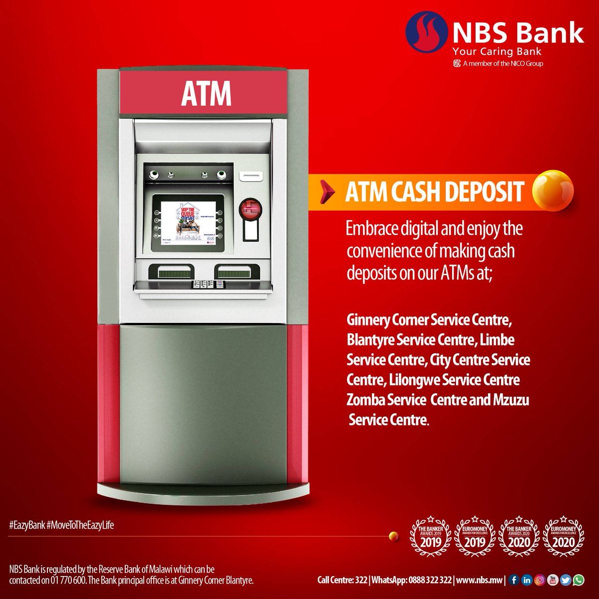NBSBankMw's tweet photo. Embrace digital and safely make cash deposits at selected NBS Bank ATMs
#NBSBank
#YourCaringBank
#EmbraceDigital https://t.co/kwQuWYmrNd