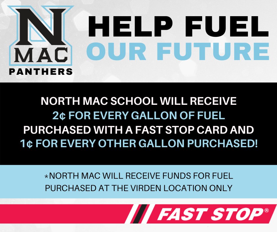 MM_FASTSTOP's tweet image. Buy #local and help #FuelOurFuture! Purchase fuel at our Virden FAST STOP and North Mac School will receive funds for every gallon! Email energy@mmservice.com to request a personalized North Mac FAST STOP card!